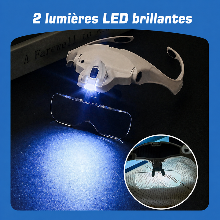 Lunette Loupe Frontale LED — 5 Lentilles 1.0x à 3.5x