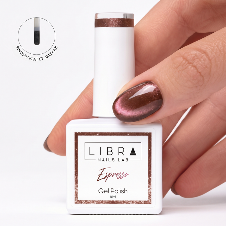 Espresso – vernis semi-permanent Cat Eye brun moka 15 ml, Libra Nails Lab – Elegance Beauty Suisse