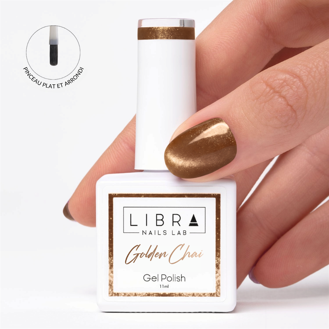 Golden Chai – vernis semi-permanent Cat Eye brun ambré 11 ml, Libra Nails Lab – Elegance Beauty Suisse