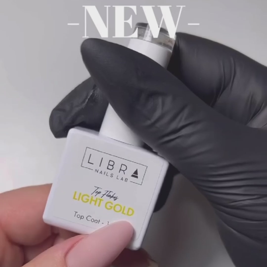 Top Flakes Light Gold - Top Coat lucido HEMA FREE con scaglie oro chiaro 15 ml