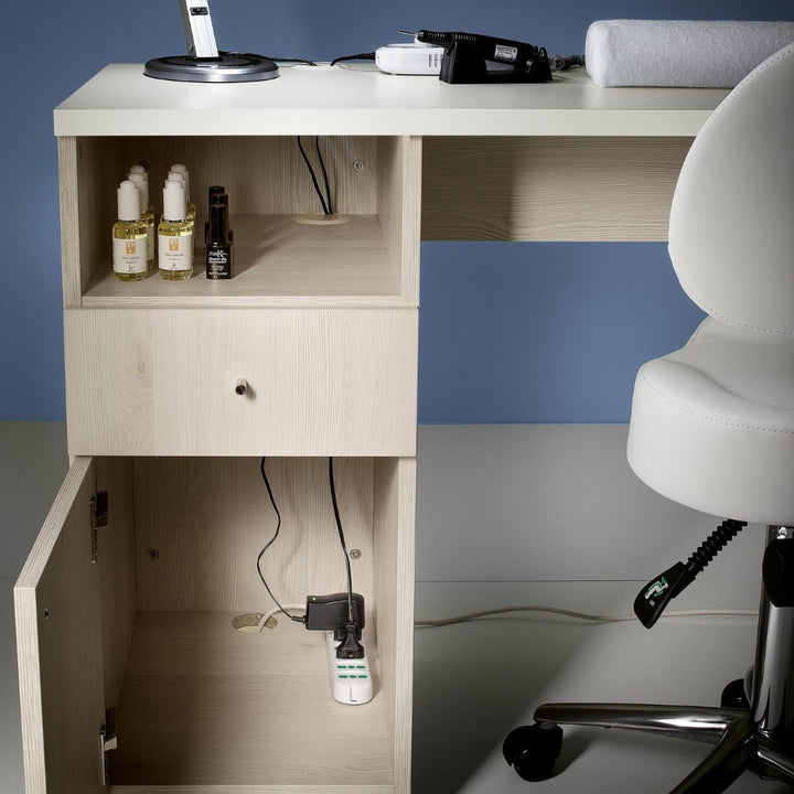 Table de Manucure LEONARDO – Larch Naturel & Blanc, avec Rangements - Xanitalia - Elegance Beauty Suisse