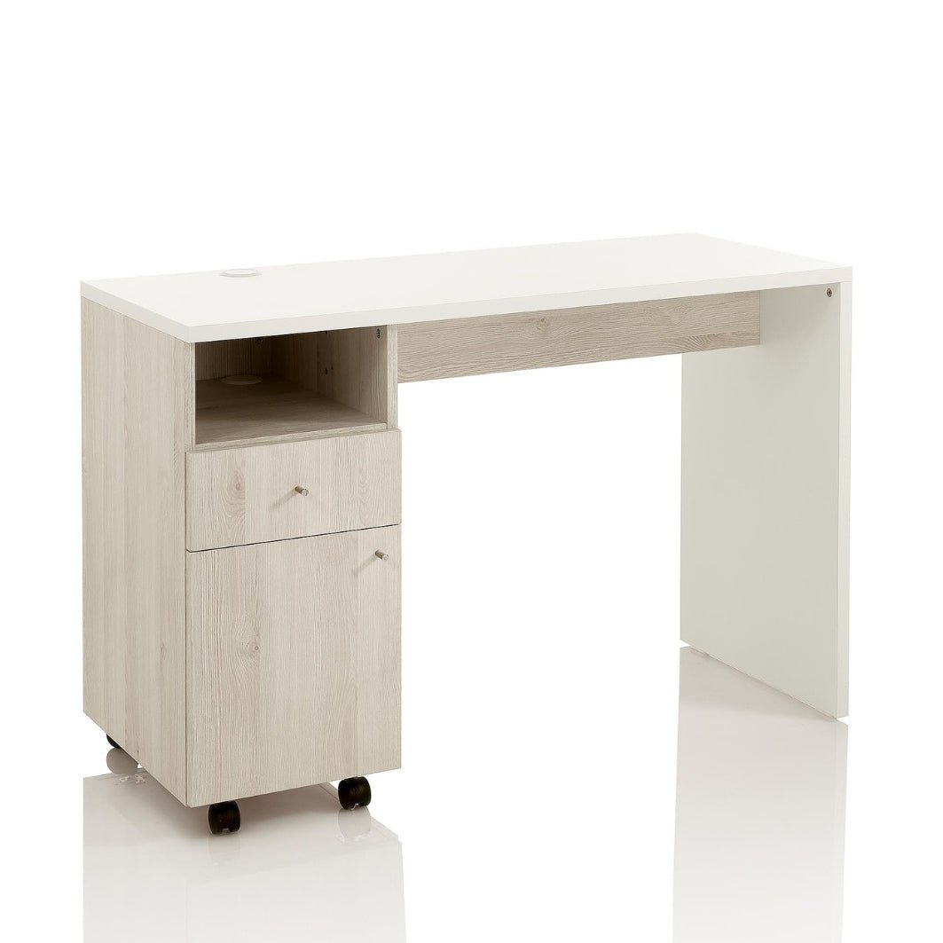 Table de Manucure LEONARDO – Larch Naturel & Blanc, avec Rangements - Xanitalia - Elegance Beauty Suisse