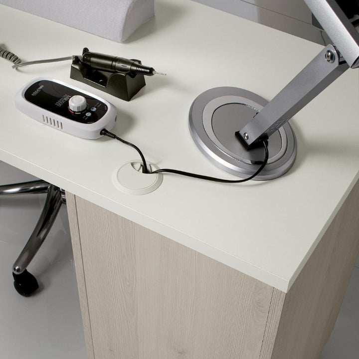 Table de Manucure LEONARDO – Larch Naturel & Blanc, avec Rangements - Xanitalia - Elegance Beauty Suisse