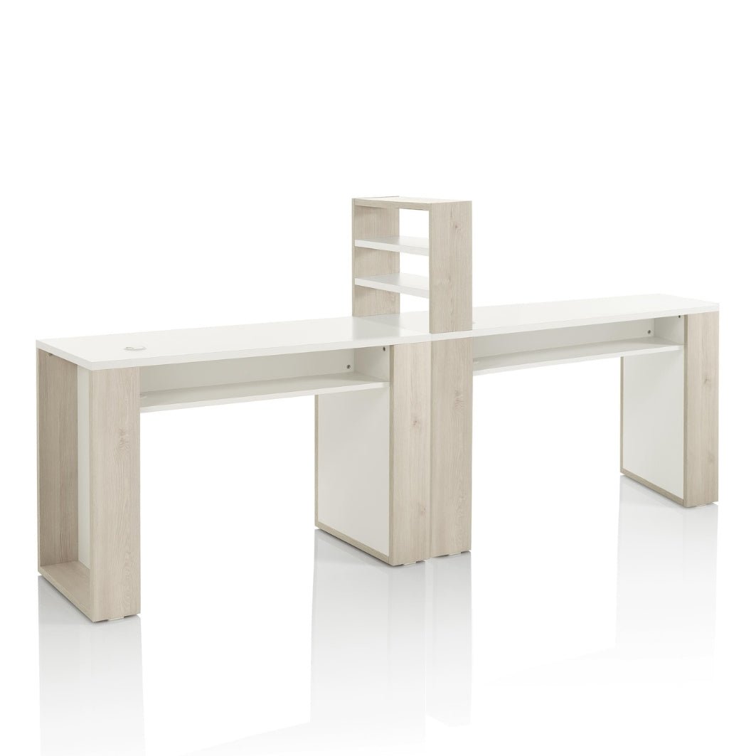 Table de Manucure SPAZIO EXPO – Larch Naturel & Blanc avec Étagères - Xanitalia - Elegance Beauty Suisse