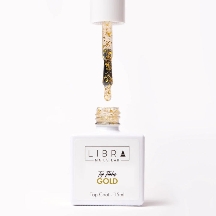 Top Flakes Gold - HEMA FREE Glossy Top Coat with Gold Flakes 15ml - Elegance Beauty Suisse