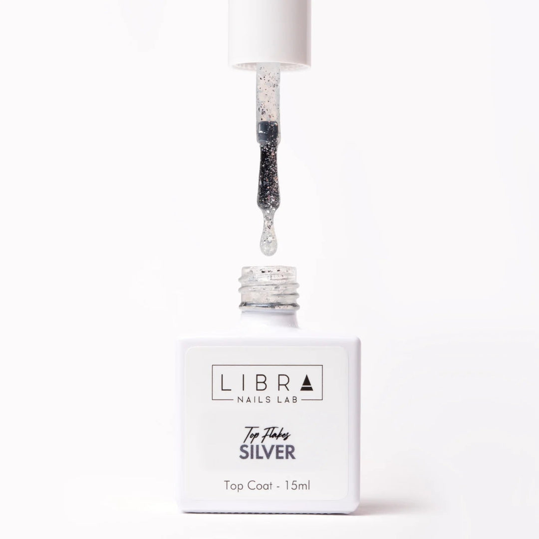 Top Flakes Silver - HEMA FREE Glossy Top Coat with Silver Flakes 15ml - Elegance Beauty Suisse