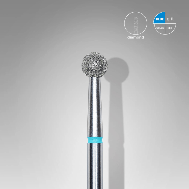Diamond Nail Drill Bit, "Ball", Blue, Head Diameter 4 Mm - Elegance Beauty