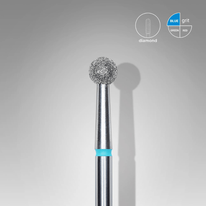 Diamond Nail Drill Bit, "Ball", Blue, Head Diameter 4 Mm - Elegance Beauty