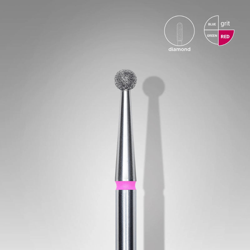Diamond Nail Drill Bit, "Ball", Red, Head Diameter 2.5 Mm - Elegance Beauty