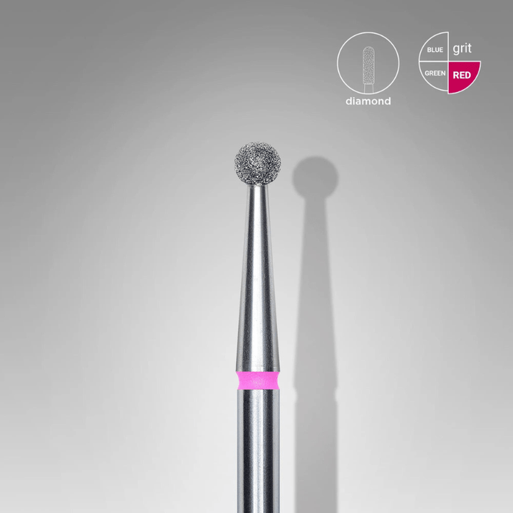 Diamond Nail Drill Bit, "Ball", Red, Head Diameter 2.5 Mm - Elegance Beauty