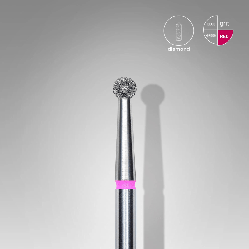 Diamond Nail Drill Bit, "Ball", Red, Head Diameter 2.7 Mm - Elegance Beauty