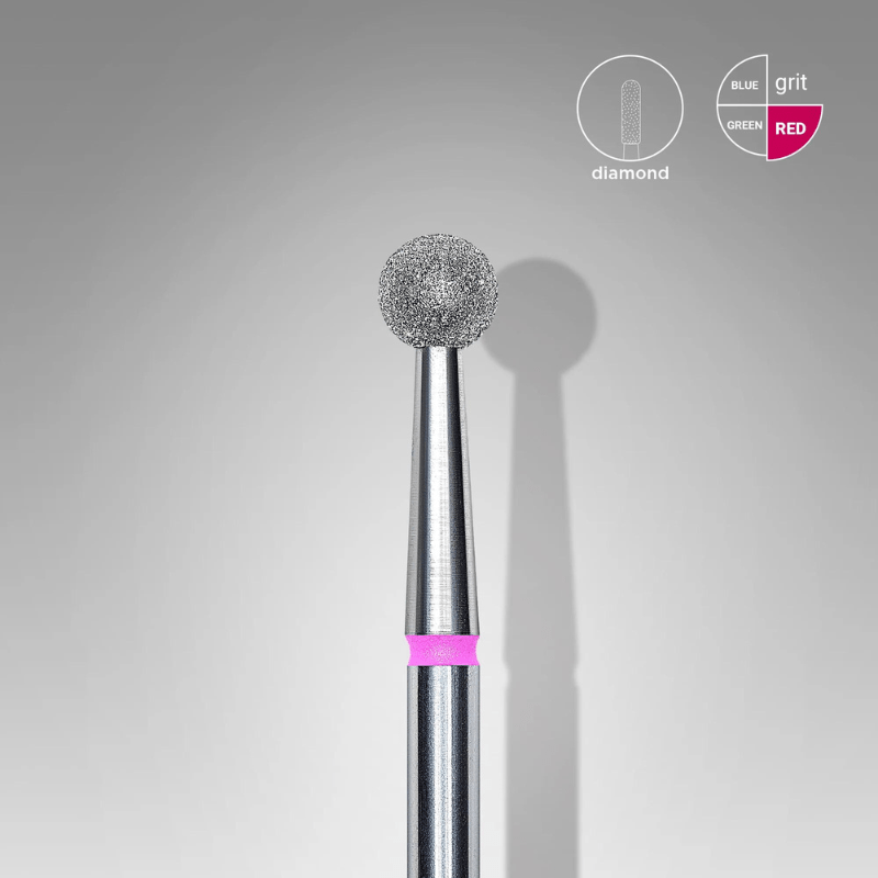 Diamond Nail Drill Bit, "Ball", Red, Head Diameter 4 Mm - Elegance Beauty