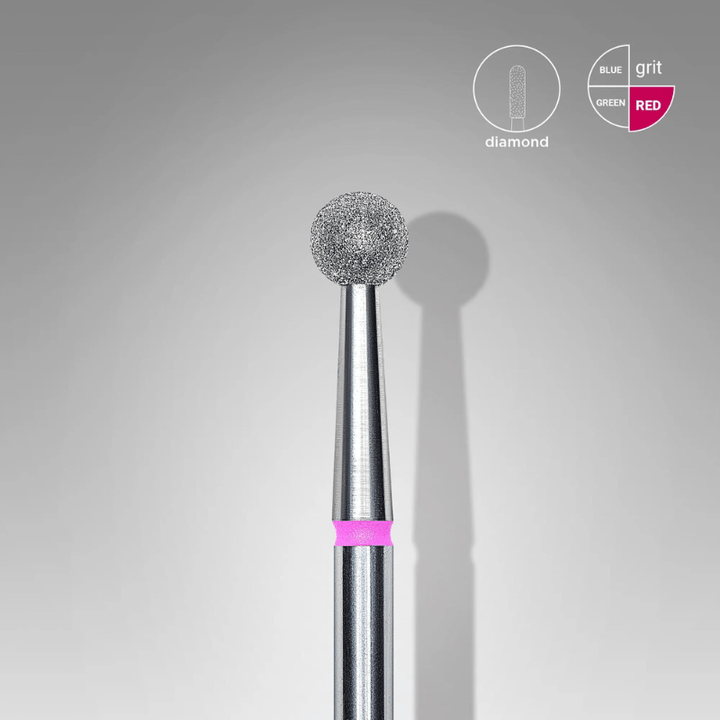 Diamond Nail Drill Bit, "Ball", Red, Head Diameter 4 Mm - Elegance Beauty