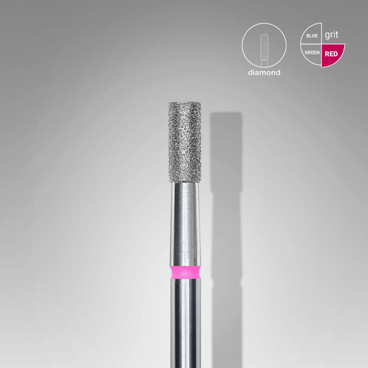 Diamond Nail Drill Bit "Cylinder", Red, Head Diameter 2.5 Mm, Working Part 6 Mm - Elegance Beauty