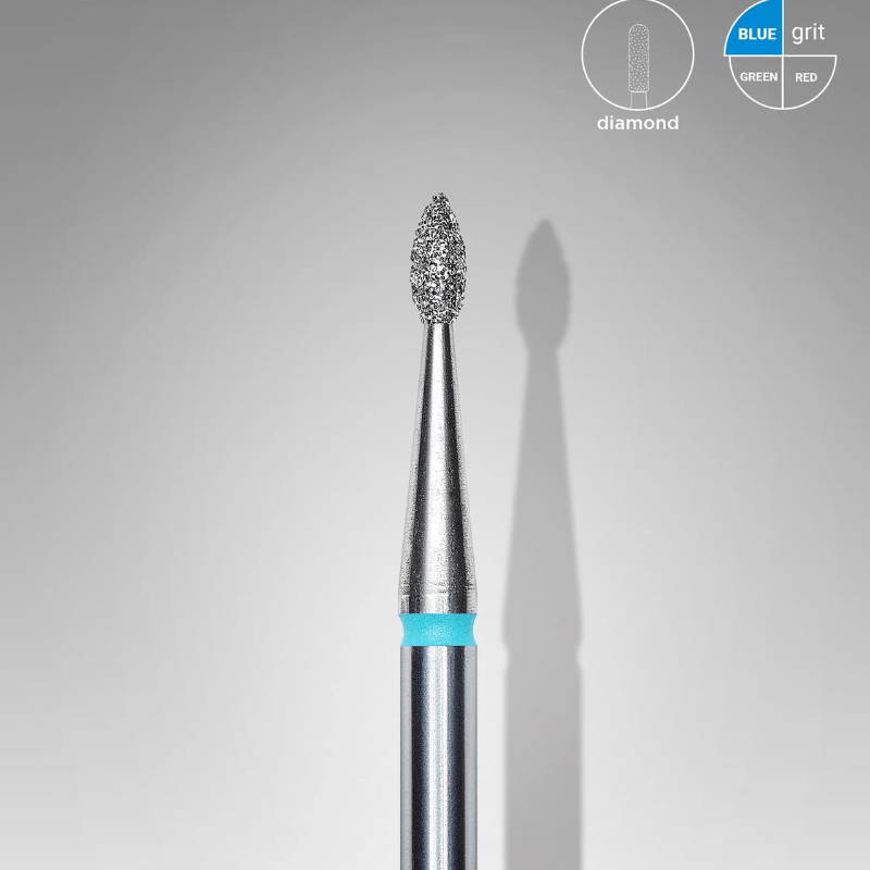 Diamond Nail Drill Bit, "Drop" , Blue, Head Diameter 1,6 Mm, Working Part 4 Mm - Elegance Beauty