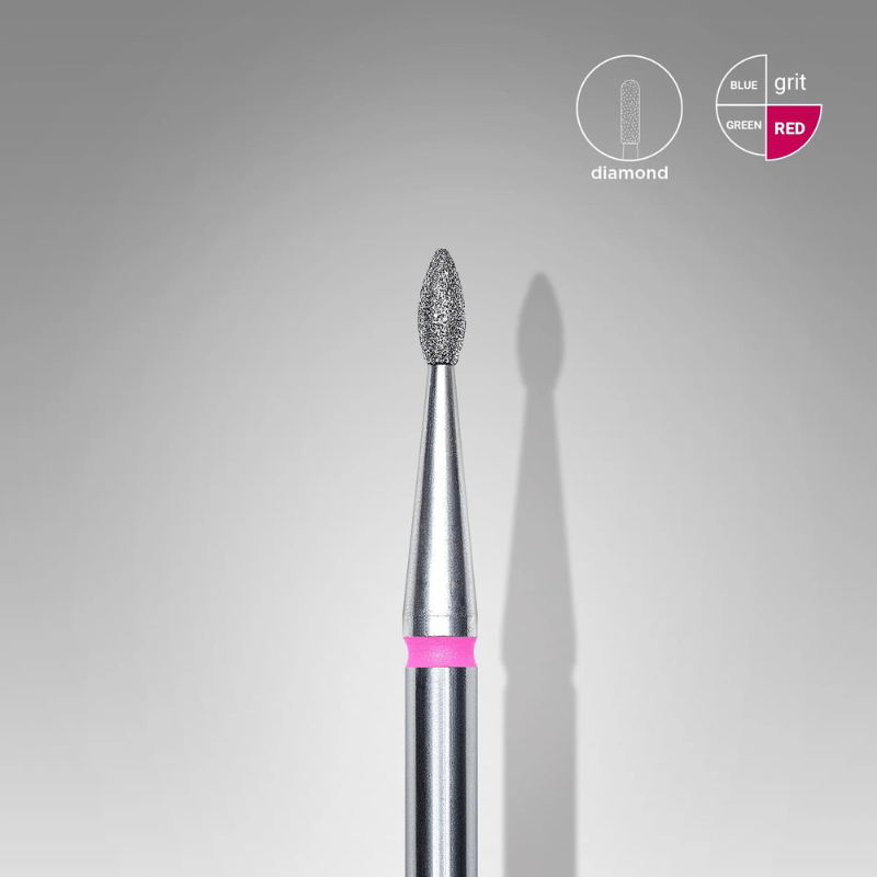 Diamond Nail Drill Bit, "Drop" , Red, Head Diameter 1.6 Mm, Working Part 4 Mm - Elegance Beauty