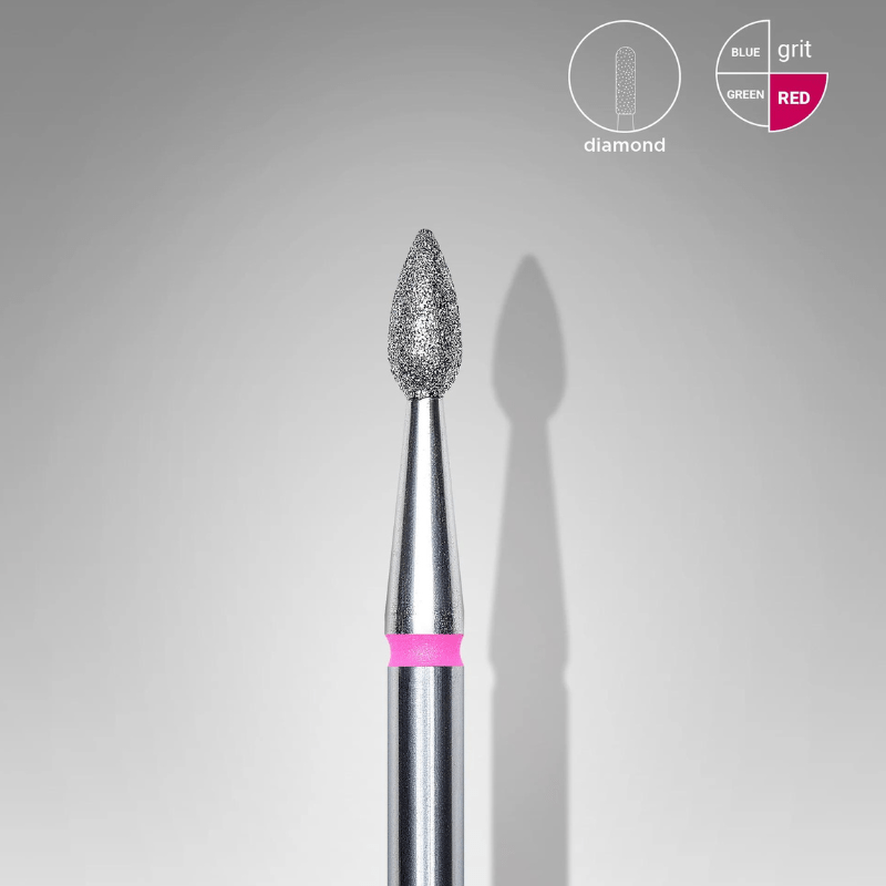 Diamond Nail Drill Bit, "Drop" , Red, Head Diameter 2,3 Mm, Working Part 5 Mm - Elegance Beauty