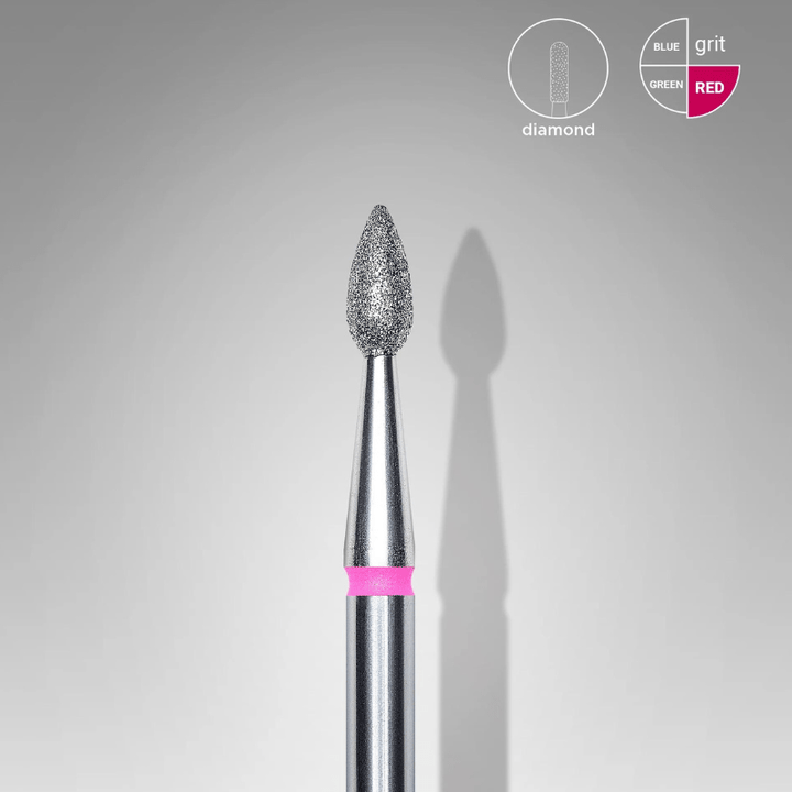 Diamond Nail Drill Bit, "Drop" , Red, Head Diameter 2,3 Mm, Working Part 5 Mm - Elegance Beauty