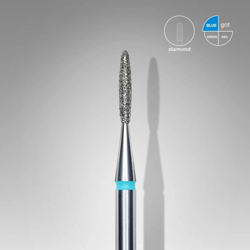 Diamond Nail Drill Bit, "Flame", Blue, Head Diameter 1.4 Mm, Working Part 8 Mm - Elegance Beauty