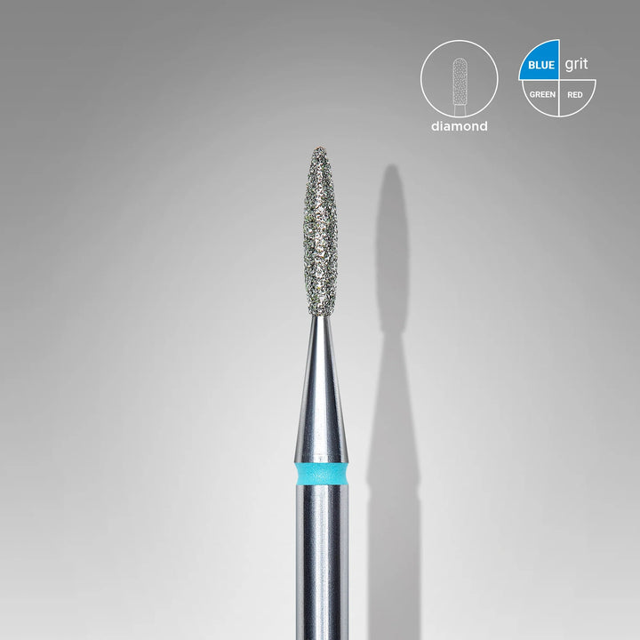 Diamond Nail Drill Bit, "Flame", Blue, Head Diameter 1.6 Mm, Working Part 8 Mm - Elegance Beauty