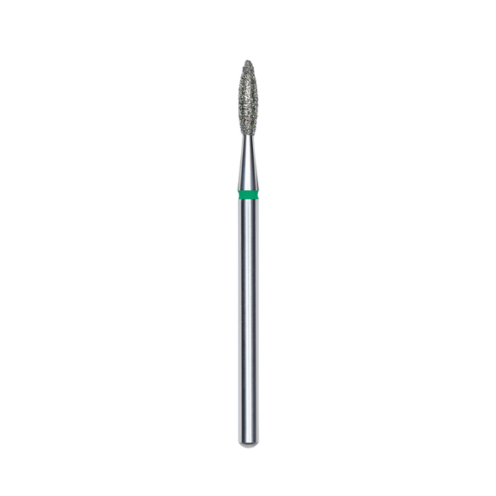 Diamond Nail Drill Bit, "Flame", Green, Head Diameter 2.1 Mm, Working Part 8 Mm - Elegance Beauty
