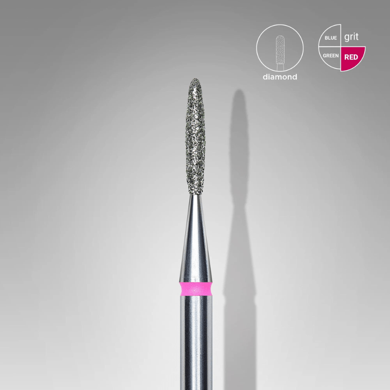 Diamond Nail Drill Bit, "Flame", Red, Head Diameter 1.4 Mm, Working Part 8 Mm - Elegance Beauty
