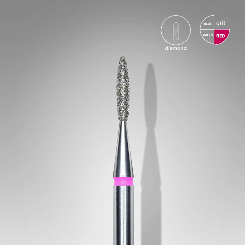 Diamond Nail Drill Bit, "Flame", Red, Head Diameter 1.6 Mm, Working Part 8 Mm - Elegance Beauty