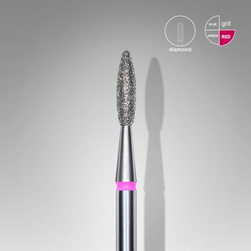 Diamond Nail Drill Bit, "Flame", Red, Head Diameter 2.1 Mm, Working Part 8 Mm - Elegance Beauty