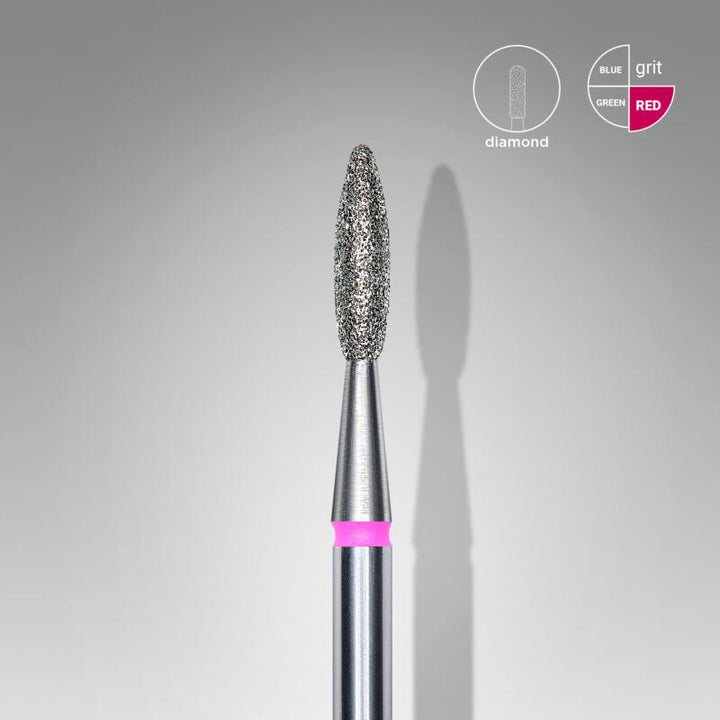 Diamond Nail Drill Bit, "Flame", Red, Head Diameter 2.1 Mm, Working Part 8 Mm - Elegance Beauty