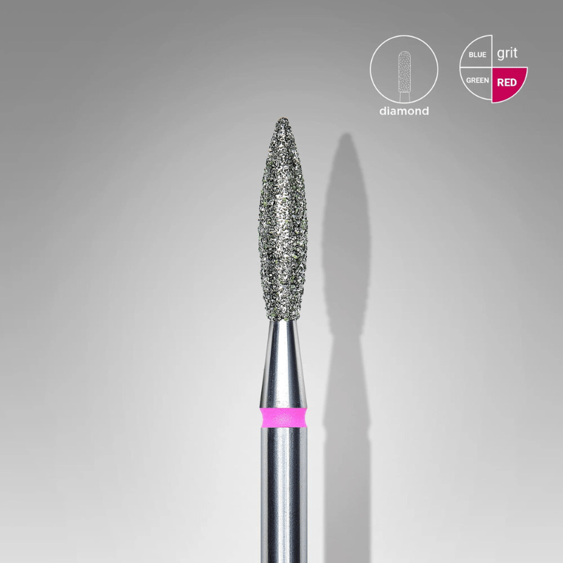 Diamond Nail Drill Bit, "Flame", Red, Head Diameter 2.3 Mm, Working Part 10 Mm - Elegance Beauty