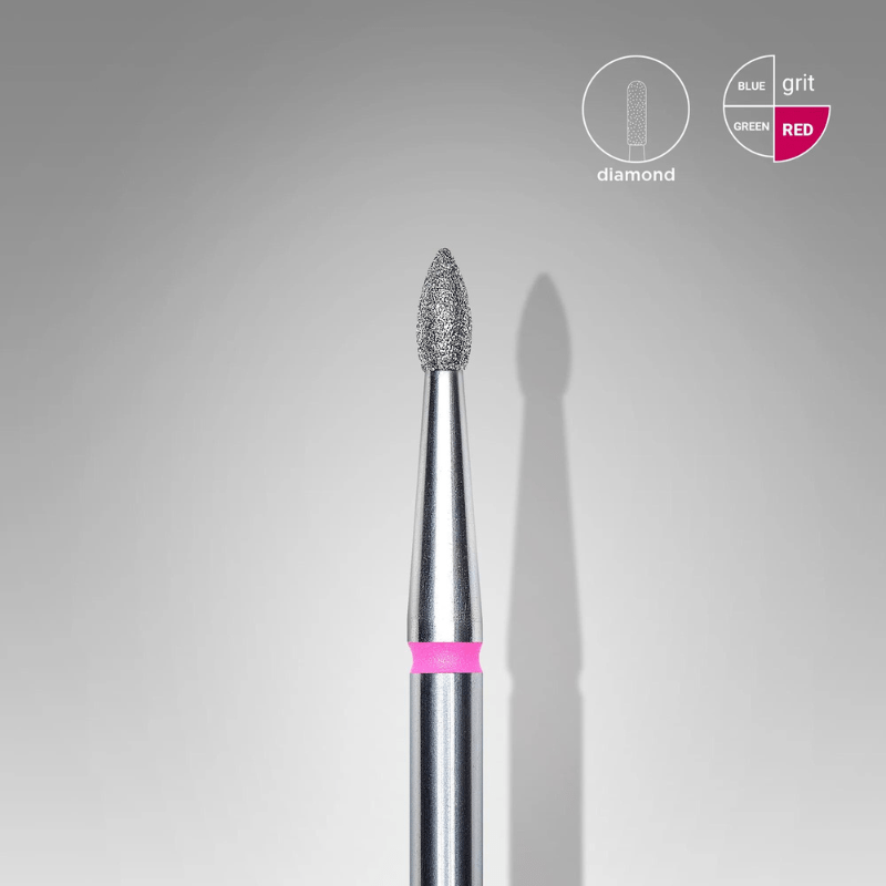 Diamond Nail Drill Bit, Pointed "Bud" , Red, Head Diameter 1.8 Mm, Working Part 4 Mm - Elegance Beauty