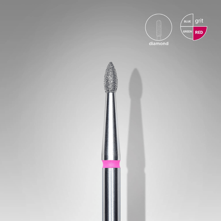Diamond Nail Drill Bit, Pointed "Bud" , Red, Head Diameter 1.8 Mm, Working Part 4 Mm - Elegance Beauty