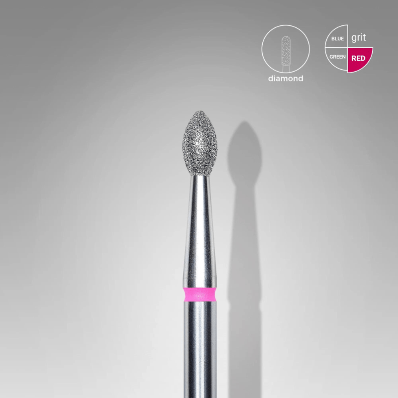 Diamond Nail Drill Bit, Pointed "Bud" , Red, Head Diameter 2.5 Mm, Working Part 4.5 Mm - Elegance Beauty