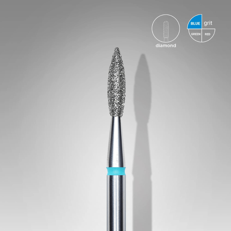 Diamond Nail Drill Bit, Pointed "Flame", Blue, Head Diameter 2.3 Mm, Working Part 8 Mm (Copie) - Elegance Beauty Suisse