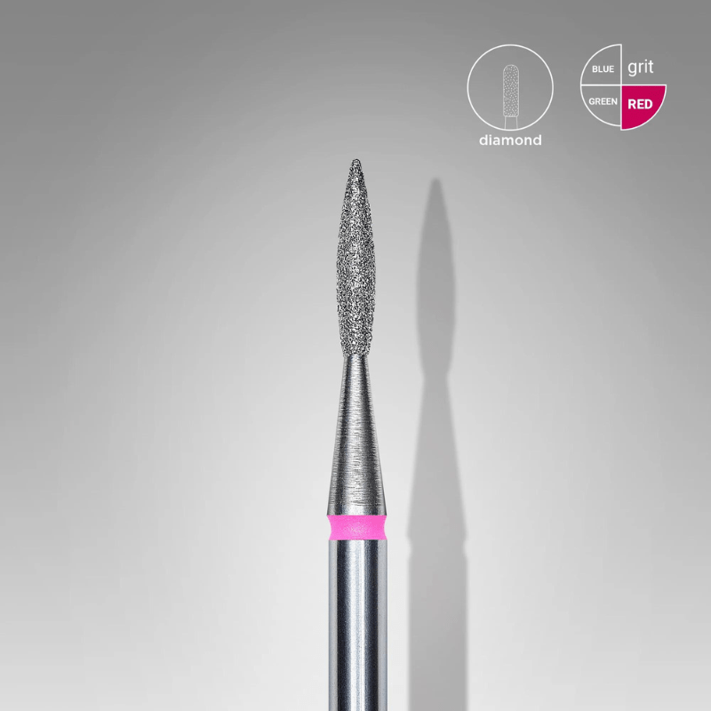 Diamond Nail Drill Bit, Pointed "Flame", Red, Head Diameter 1.6 Mm, Working Part 8 Mm - Elegance Beauty