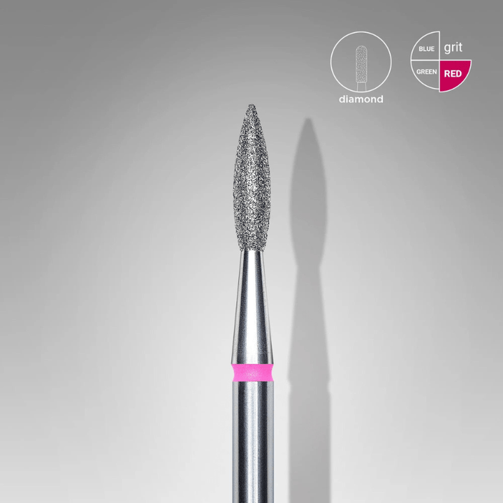 Diamond Nail Drill Bit, Pointed "Flame", Red, Head Diameter 2.1 Mm, Working Part 8 Mm - Elegance Beauty