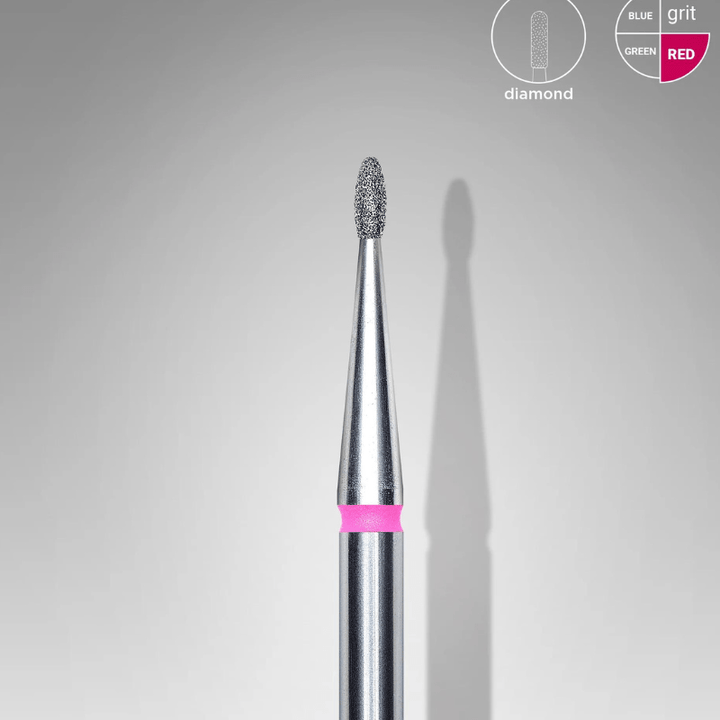 Diamond Nail Drill Bit, Rounded "Bud" , Red, Head Diameter 1.2 Mm, Working Part 3 Mm - Elegance Beauty