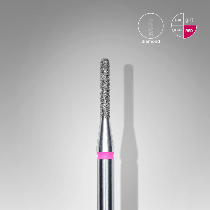 Diamond Nail Drill Bit, Rounded "Cylinder", Red, Head Diameter 1.4 Mm, Working Part 8 Mm - Elegance Beauty