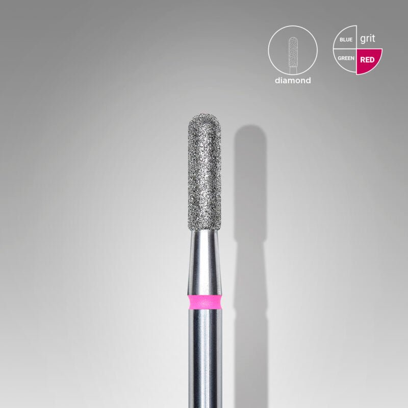 Diamond Nail Drill Bit, Rounded "Cylinder", Red, Head Diameter 2.3 Mm, Working Part 8 Mm - Elegance Beauty