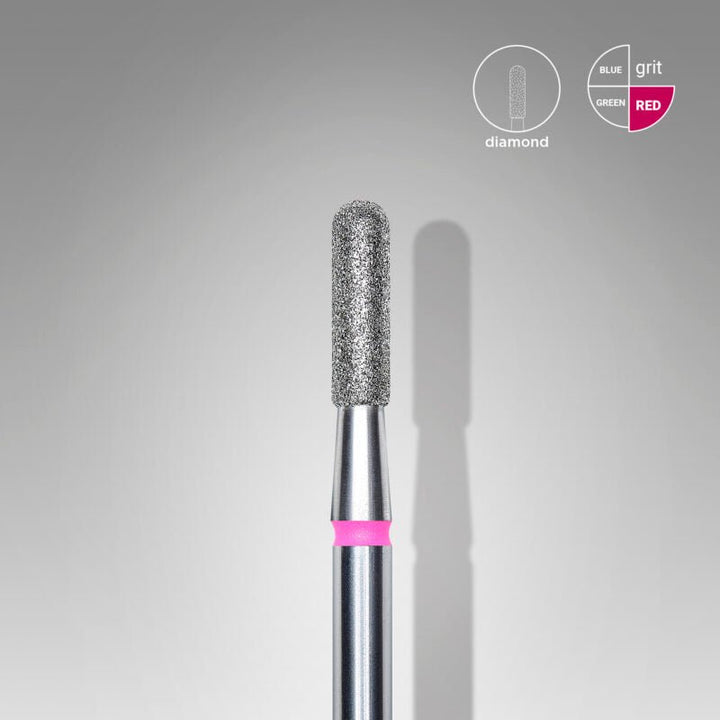 Diamond Nail Drill Bit, Rounded "Cylinder", Red, Head Diameter 2.3 Mm, Working Part 8 Mm - Elegance Beauty