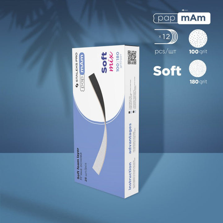 Disposable double-sided files papmAm Mix EXPERT (soft foam layer) 100/180 grit (25 pcs) - Elegance Beauty