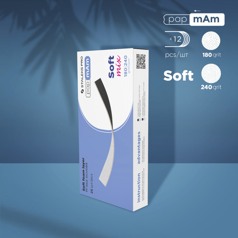 Disposable double-sided files papmAm Mix EXPERT (soft foam layer) 180/240 grit (25 pcs) - Elegance Beauty