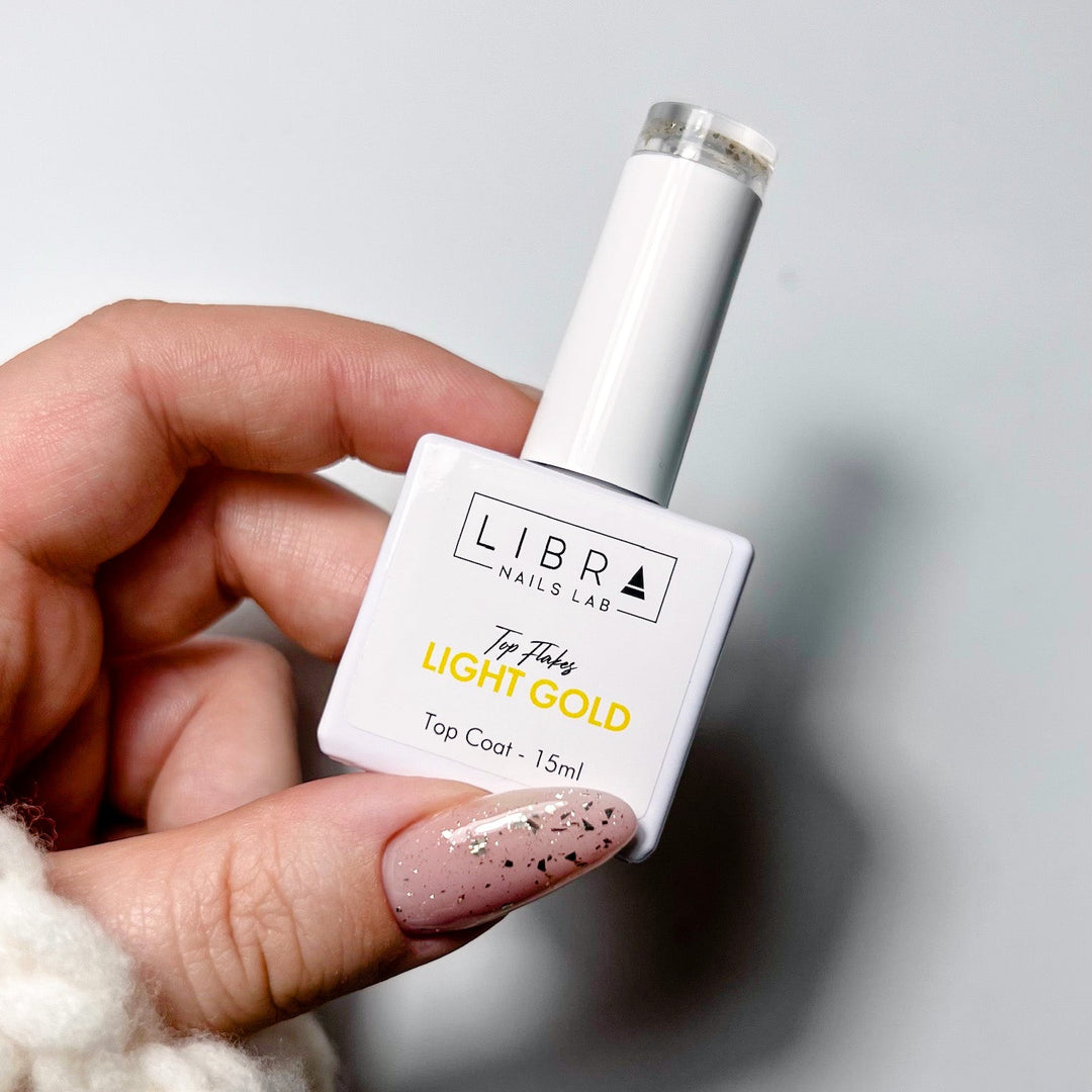 Top Flakes Light Gold - HEMA FREE Glossy Top with Light Gold Flakes - Elegance Beauty