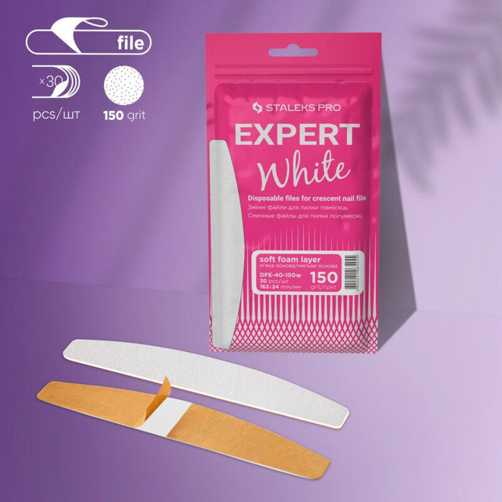 White disposable files for crescent nail file (soft base) Staleks Pro Expert 40, 150 grit (30 pcs) - Elegance Beauty
