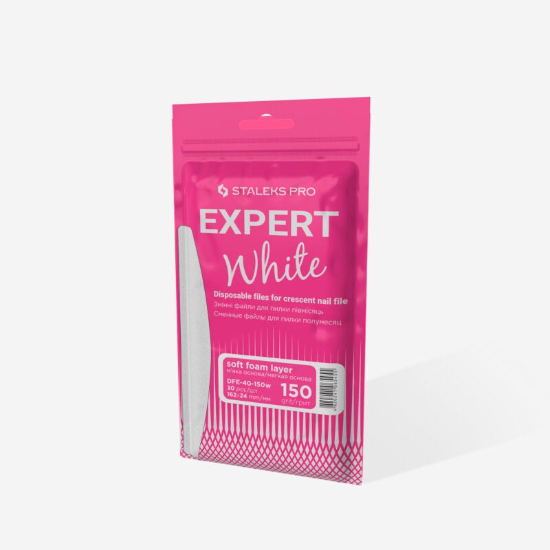 White disposable files for crescent nail file (soft base) Staleks Pro Expert 40, 150 grit (30 pcs) - Elegance Beauty